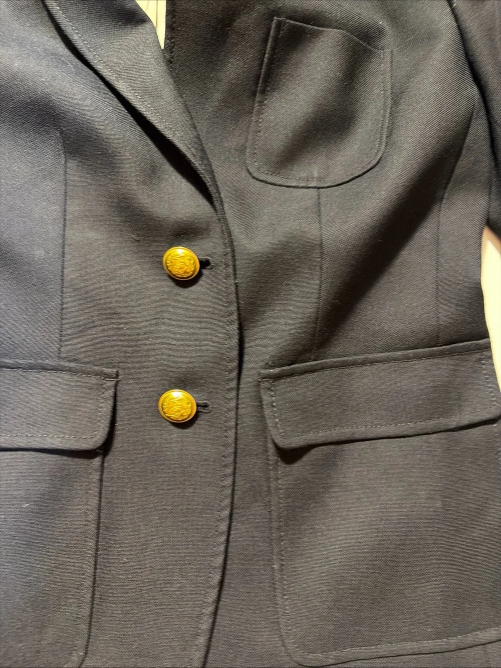 J Crew Blazer Womens Sz 8 Petite Navy Blue Gold Buttons Schoolboy Wool